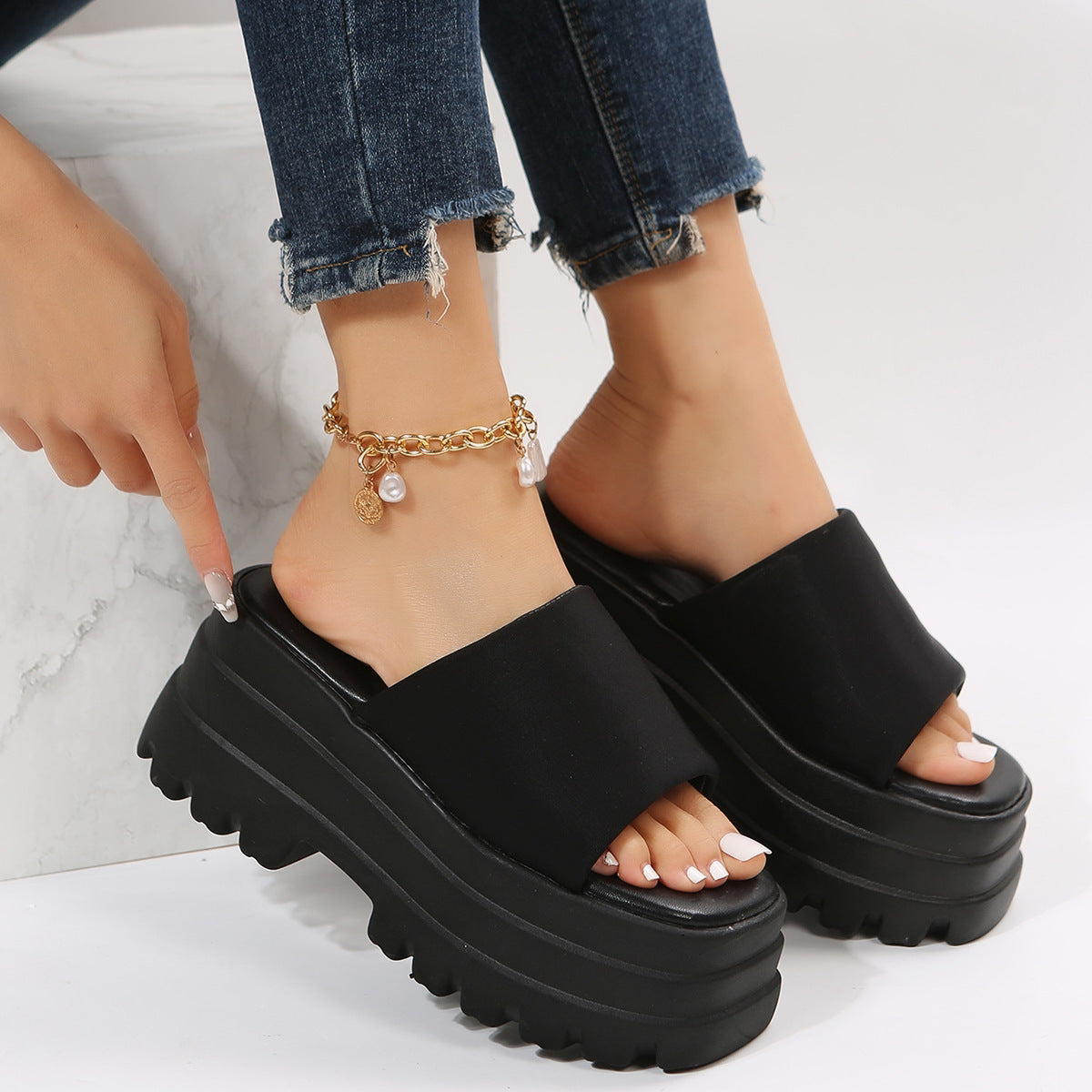 BamBam Summer Style Open Toe Wedge Sandals And Slippers Women's Platform Bottom Sandals Thick Bottom Slippers Outdoor - BamBam