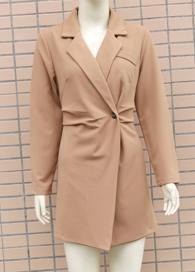 BamBam Fall Elegant Kahaki Long Sleeve Blazer Dress - BamBam