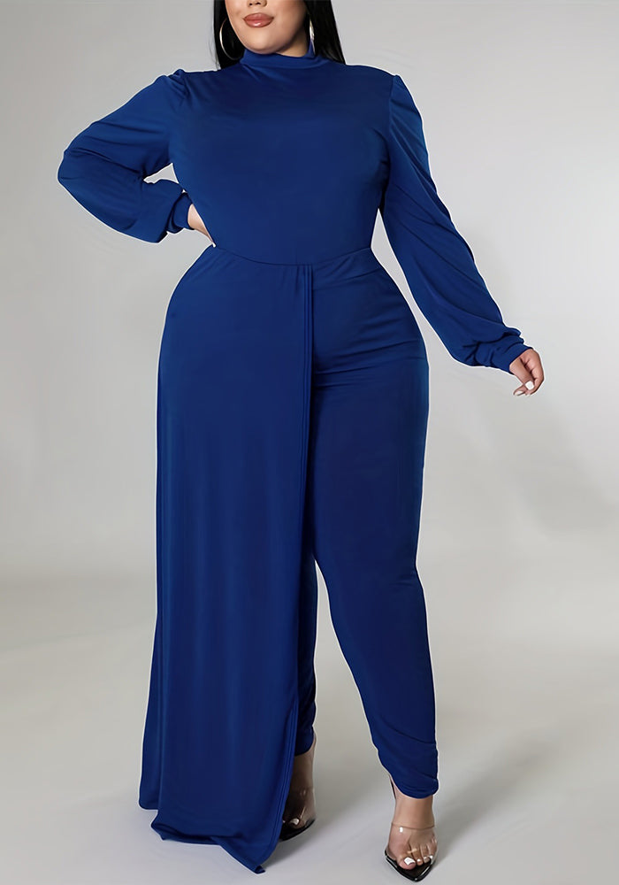 Women's Solid Color Long Sleeve Plus Size Jumpsuit