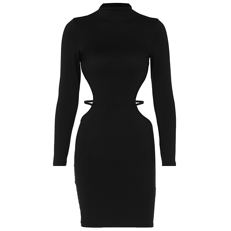 BamBam Women's Autumn And Winter Fashionable Sexy Slim Fit Low Back Solid Color Bodycon Dress - BamBam Clothing