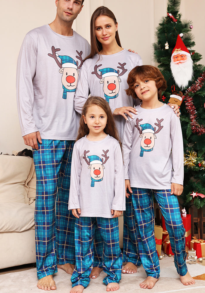 Plaid Cartoon Deer Christmas Parent-Child Outfit Printed Home Clothes Pajamas