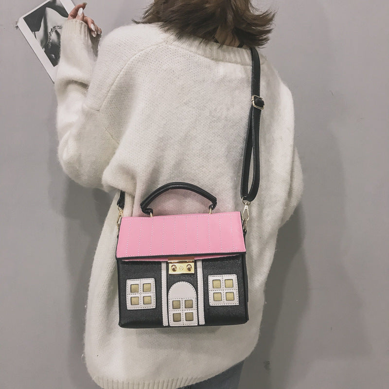 BamBam Women Contrasting Color Small House Messenger Bag Handbag - BamBam
