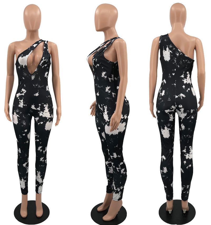 BamBam Women's Fashion Casual Beveled Paint Print Sexy Jumpsuit - BamBam Clothing