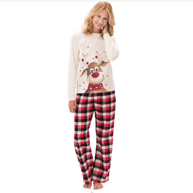 BamBam Christmas Elk Print Parent-Child Wear Long-Sleeved Pajamas Set Home Wear Family Outfits - BamBam