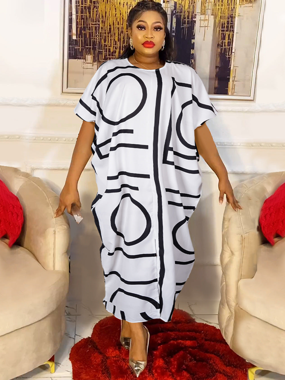 BamBam Plus Size African Women Patchwork Contrast Letter Dress - BamBam