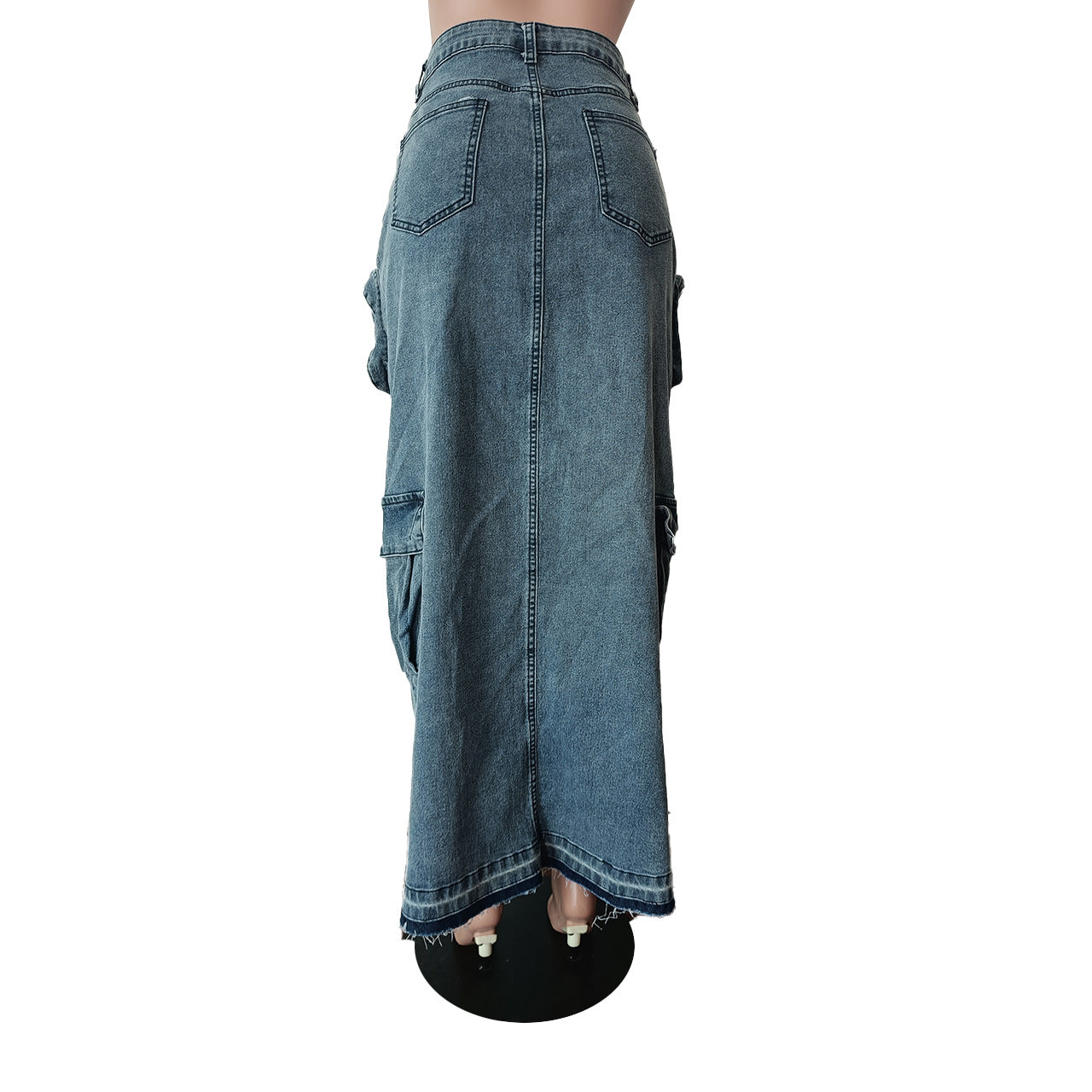 BamBam Fashionable Pocket Slit Stretch Denim Skirt - BamBam