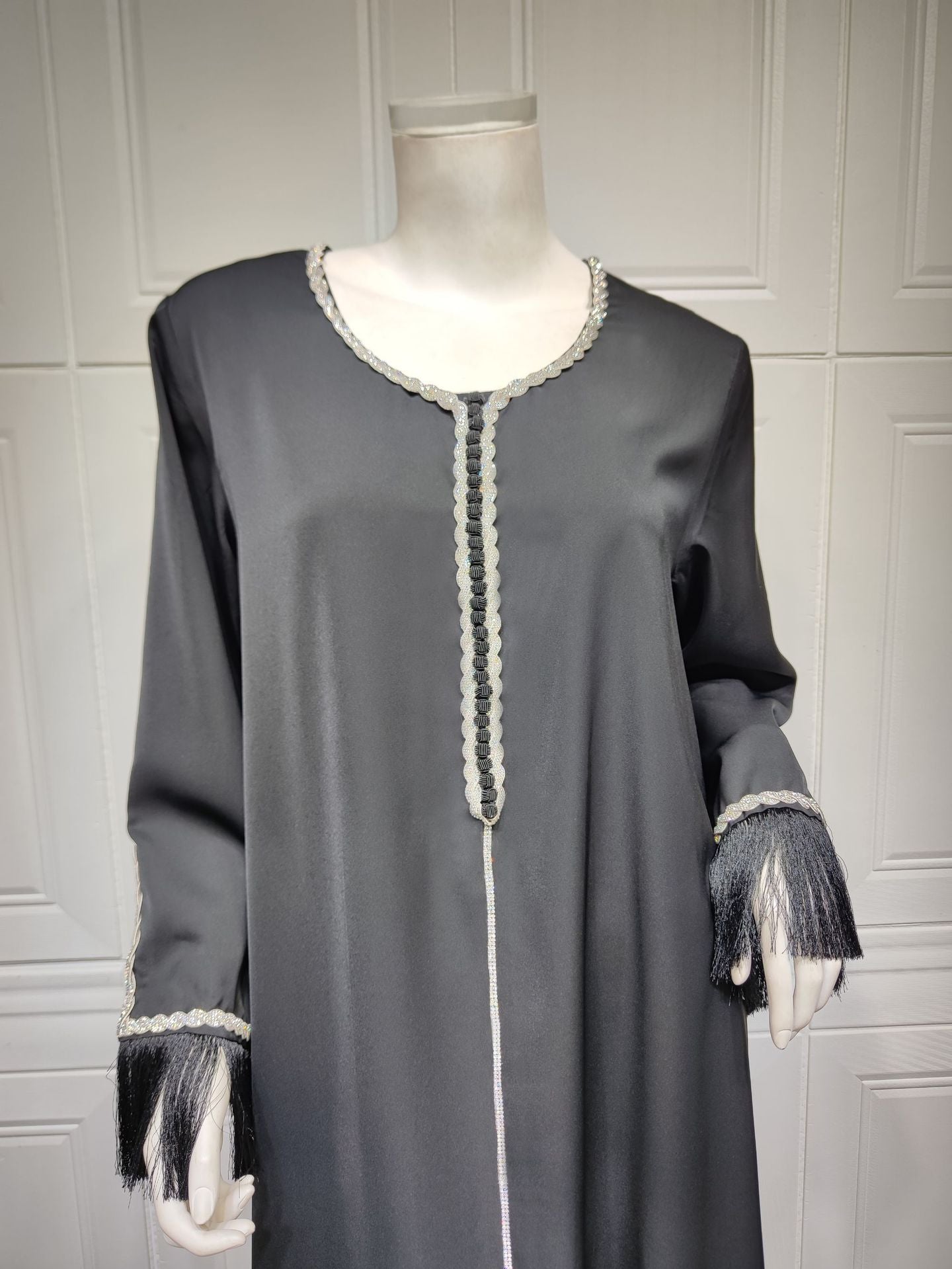 BamBam Muslim Beaded Dress Diamond Fashion Tassel Patchwork Robe Dubai Saudi Women Clothes - BamBam