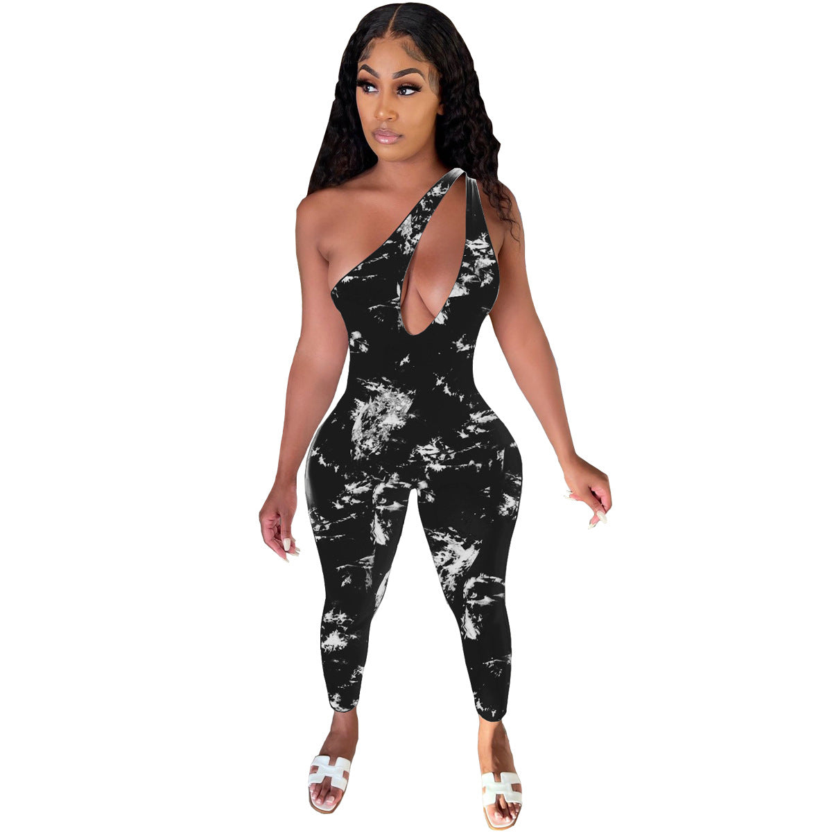 BamBam Women's Fashion Casual Beveled Paint Print Sexy Jumpsuit - BamBam Clothing