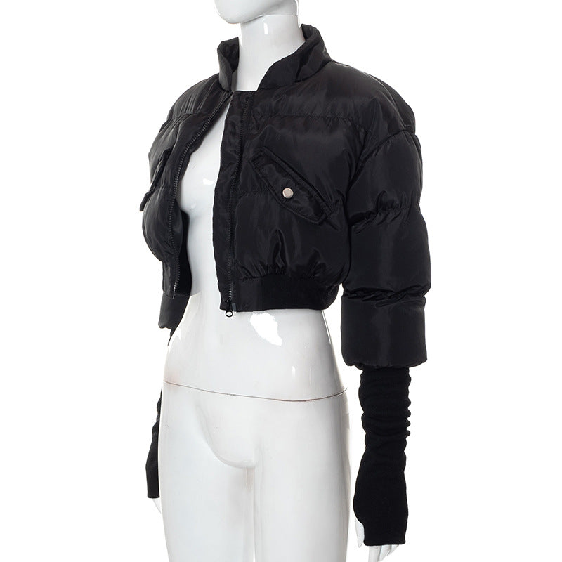 BamBam Women Winter Stand Collar Padded Crop Jacket - BamBam