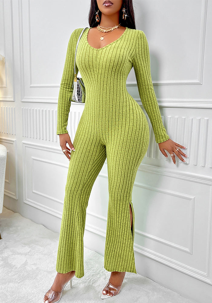 Women Fall/Winter Solid Round Neck Long Sleeve Jumpsuit