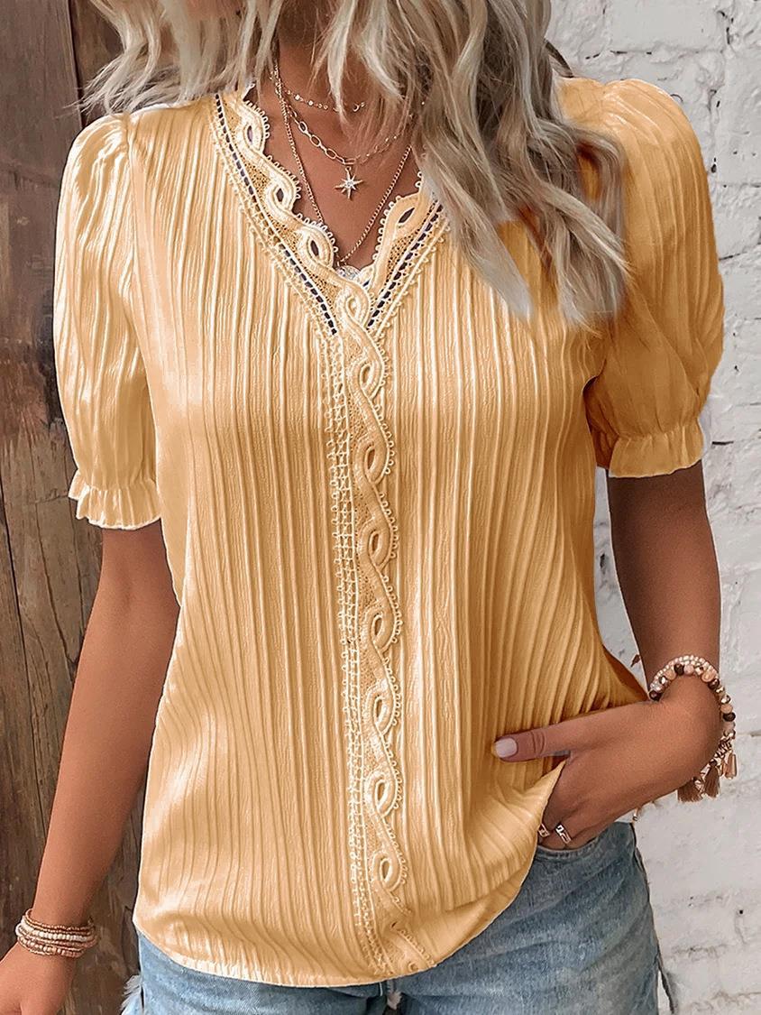 BamBam Summer Holidays Fashion Cutout Short Sleeve Blouse For Women - BamBam