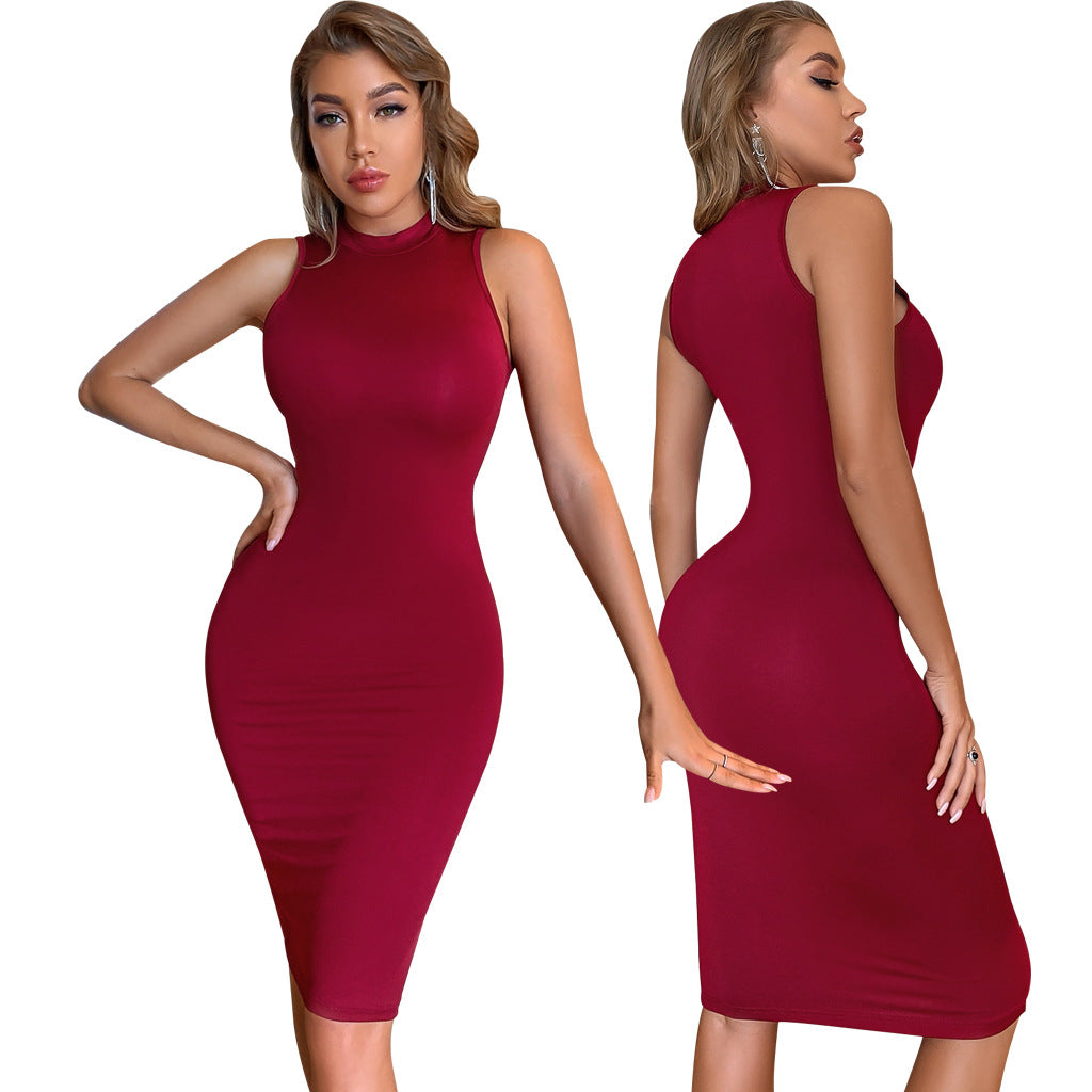 BamBam Women's Sexy Solid Round Neck Dress - BamBam Clothing