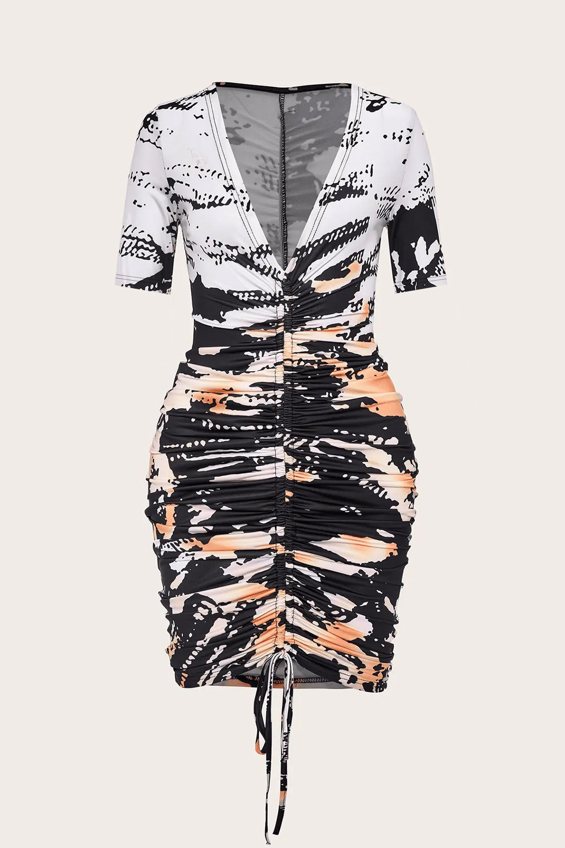 BamBam Women V-Neck Short Sleeve Printed Bodycon Dress - BamBam Clothing