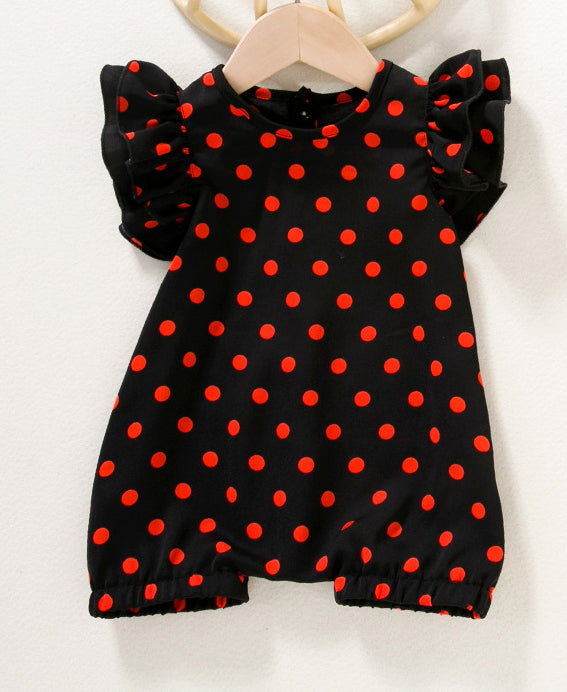 BamBam Baby Girl Round Neck Polka Dot Romper - BamBam