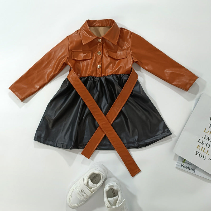 BamBam Children's Fashion Girls' Imitation Leather Dress - BamBam