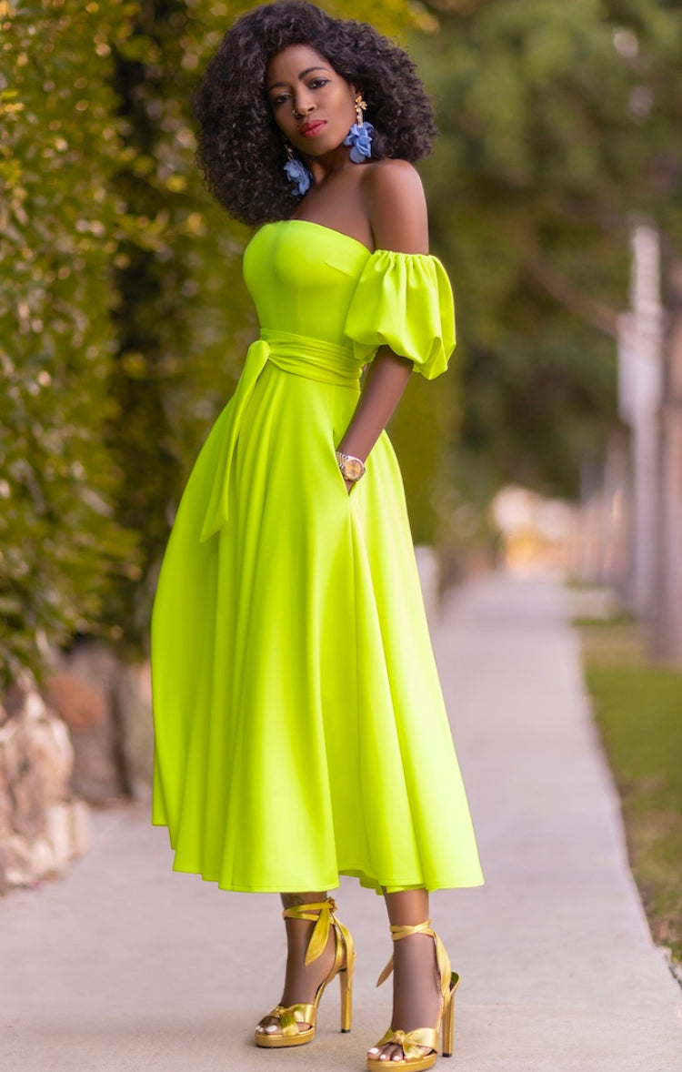BamBam Summer Neon Green Strapless Elegant Long Dress - BamBam Clothing