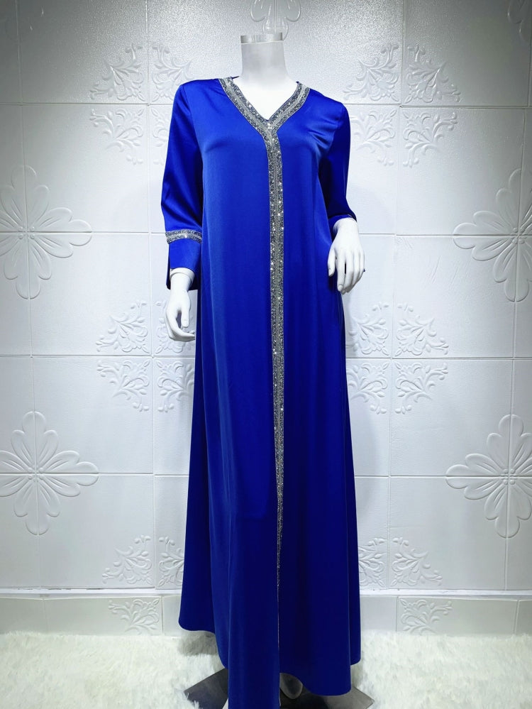 BamBam Arab Dubai Arab Middle East Turkey Morocco Islamic Clothing Kaftan Abaya Embroided Muslim Dress Blue - BamBam