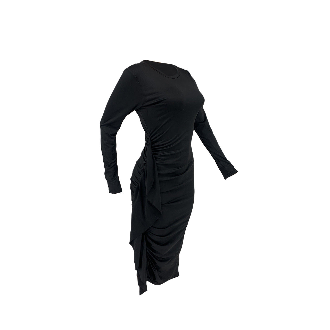BamBam Women's Autumn Fashion Solid Long Sleeve Midi Dress - BamBam Clothing