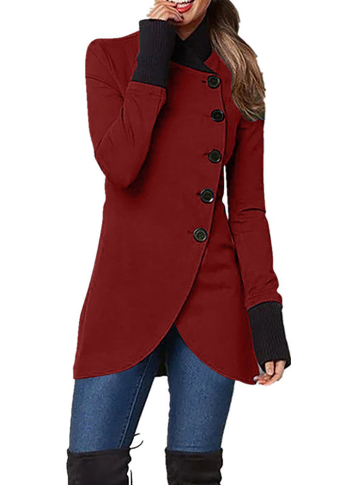 Autumn And Winter Solid Color Single-Breasted Patchwork Long-Sleeved Jacket