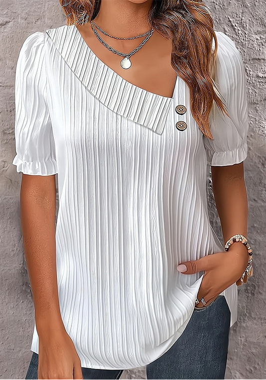 Summer simple v-neck button solid color shirt women's clothing