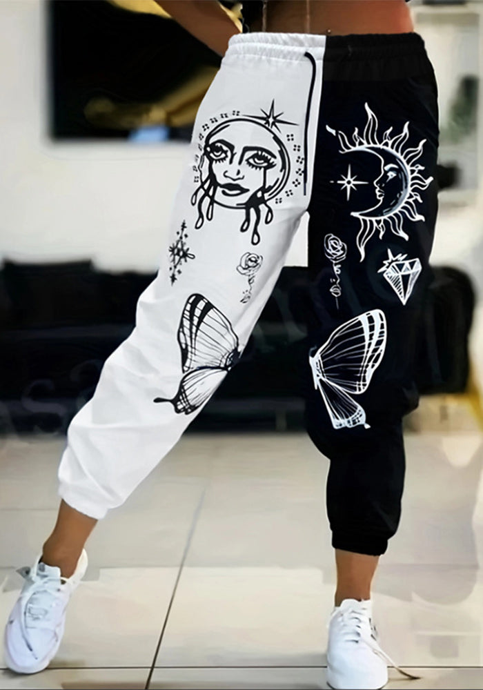 Women Fashion Chic Printed Tie Elastic Waist Casual Pants