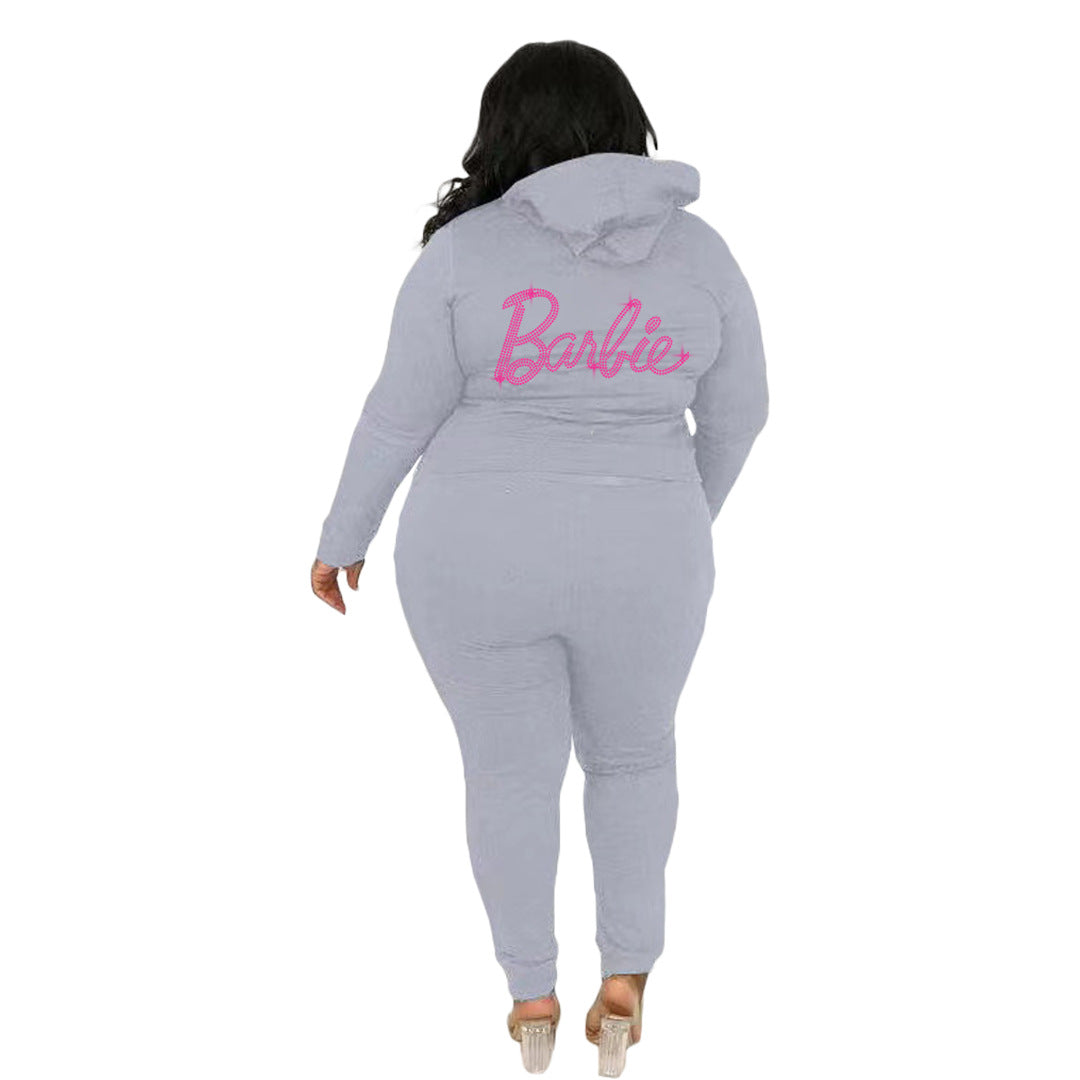 BamBam Plus Size Women Beaded Sports Long Sleeve Casual Two-piece Set - BamBam