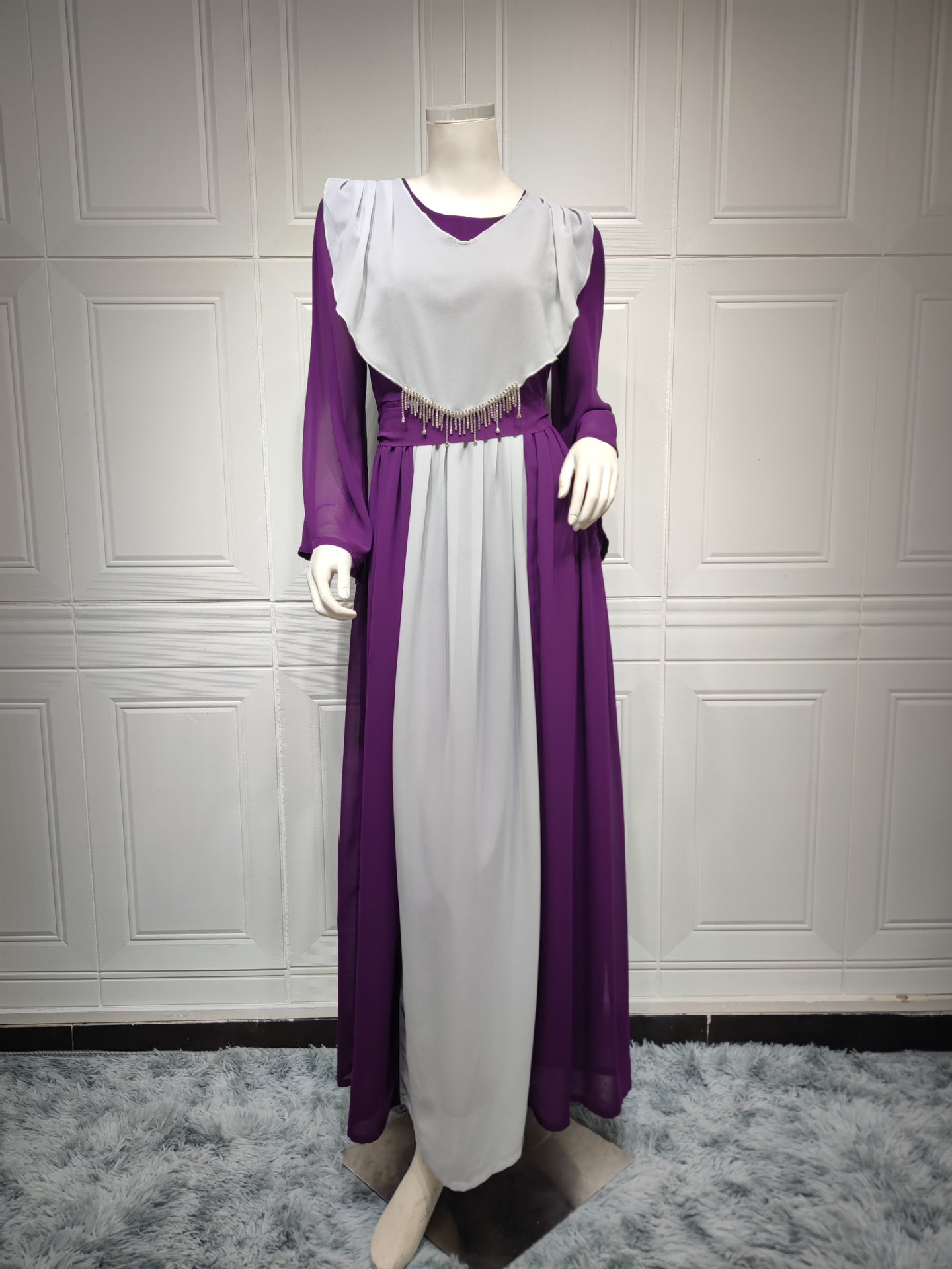 BamBam Muslim chiffon Contrast Long sleeve mesh Long Gown - BamBam