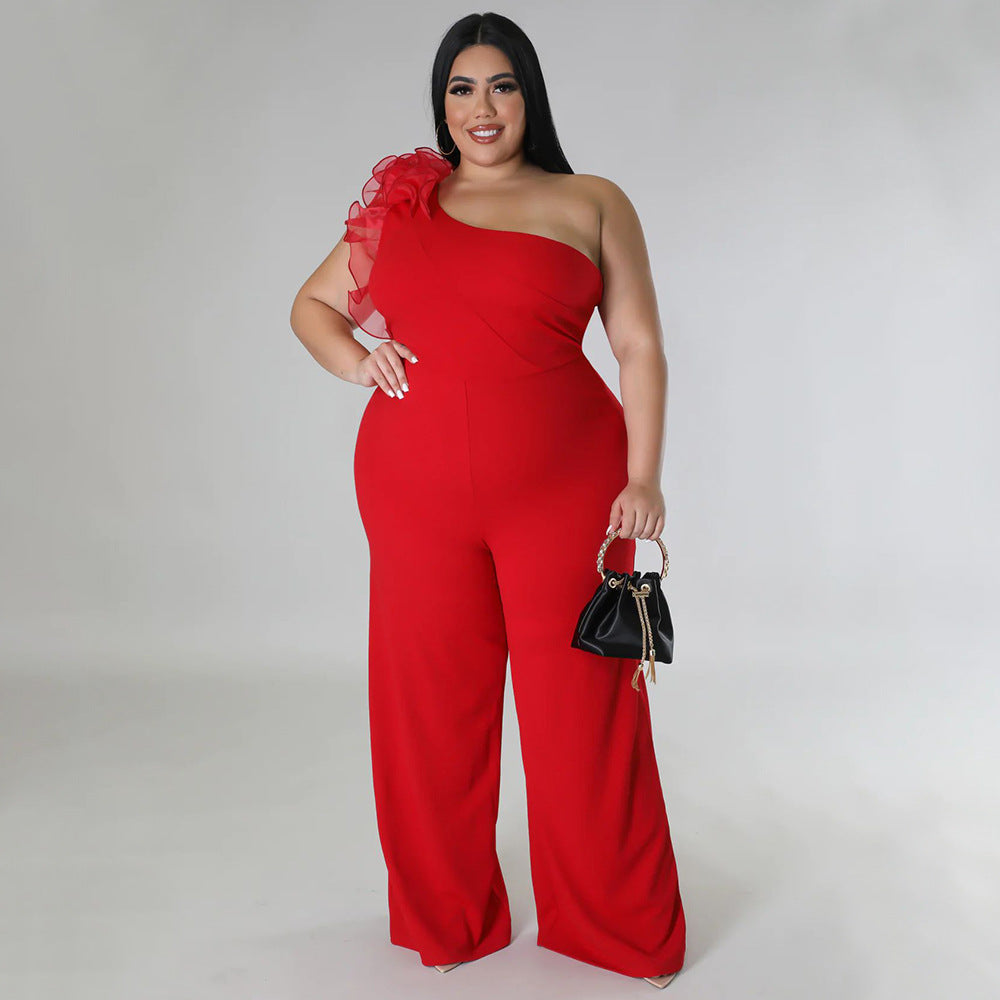 BamBam Plus Size Ladies One Shoulder Mesh Wide Leg Pants - BamBam Clothing