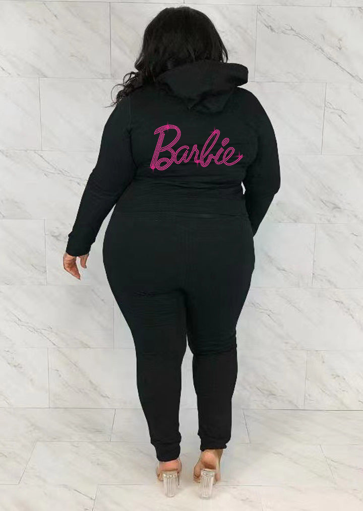 BamBam Plus Size Women Beaded Sports Long Sleeve Casual Two-piece Set - BamBam