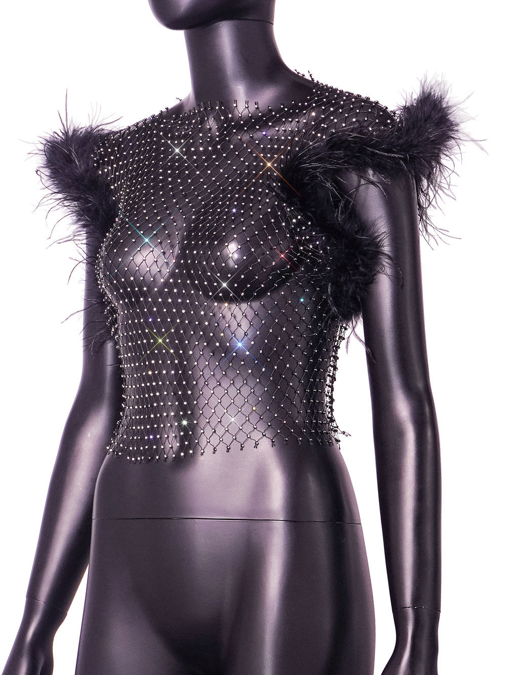 BamBam Slim Fit Diamond Flash Nightclub Style Sexy Rhinestone Fishnet Top - BamBam