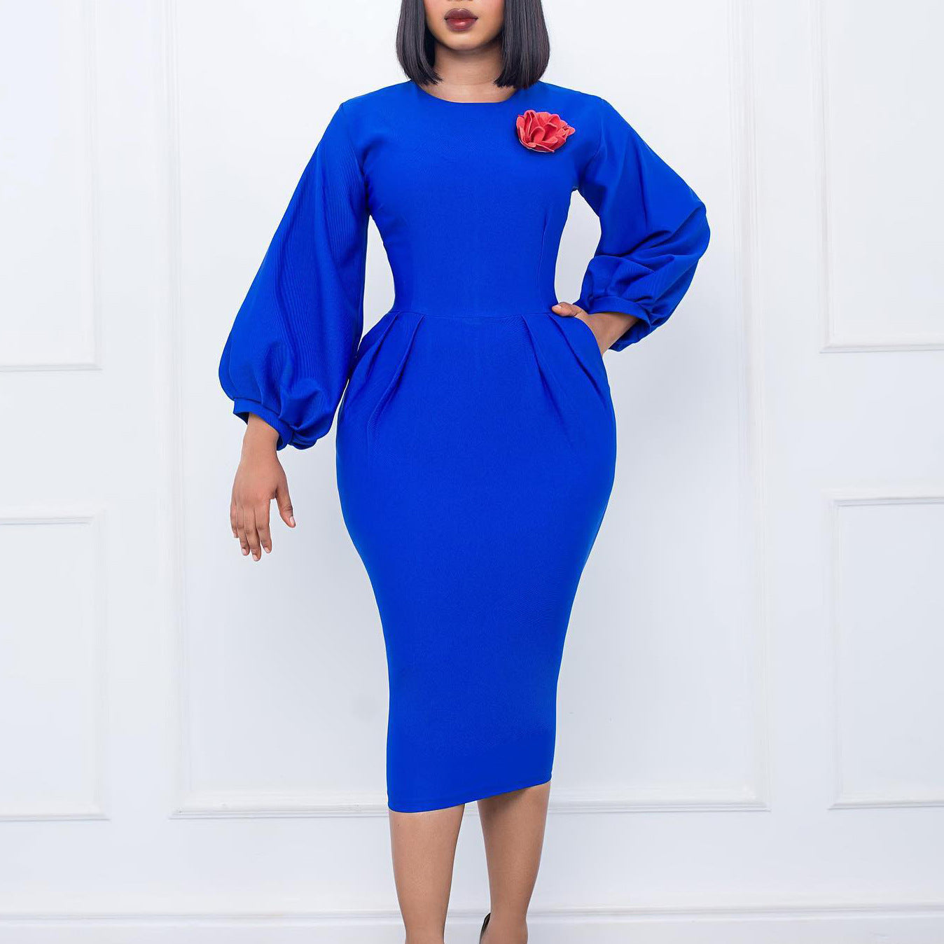 BamBam Women's Fall Winter Solid Color Bodycon Pro Ol Chic Plus Size African Dress - BamBam