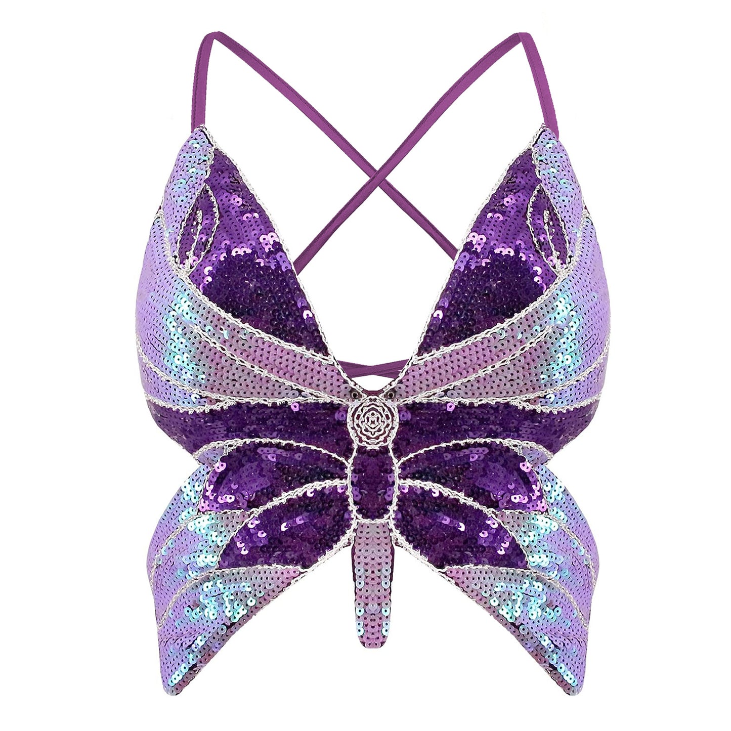 BamBam Sexy Dance Performance Sequined Top Belly Dance Butterfly Bra Nightclub Stage Party Costume - BamBam