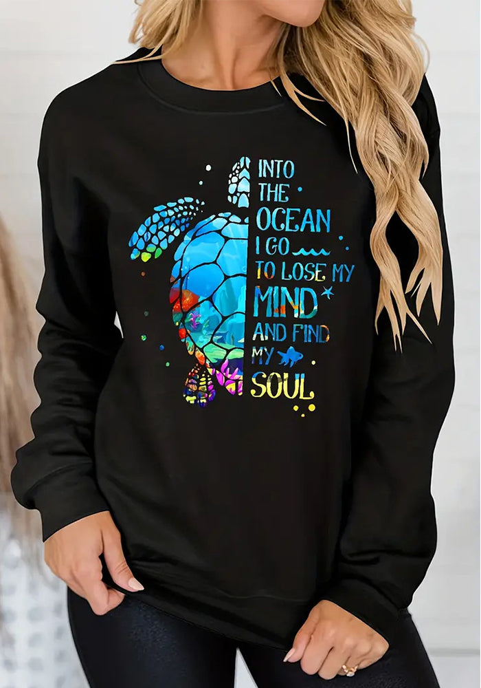 Autumn And Winter Women's Printed Long Sleeve Round Neck Casual Loose T-Shirt Top