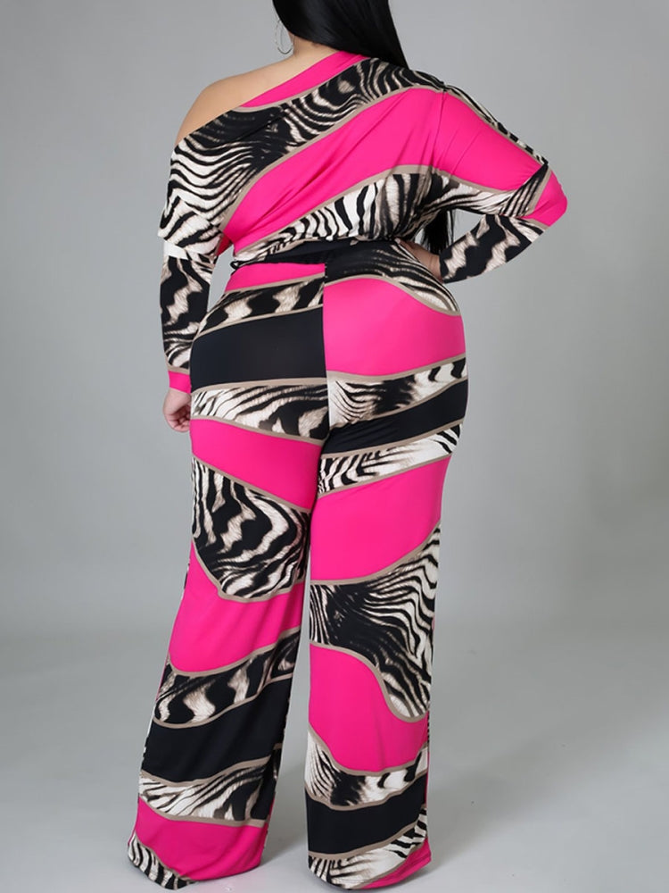 BamBam Autumn Plus Size Print Formal Jumpsuit with Belt - BamBam Clothing