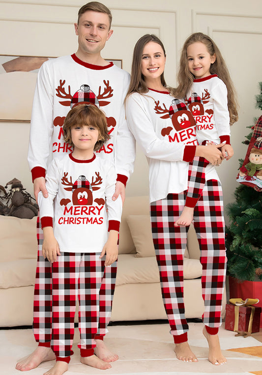 Deer Letter Printed Christmas Parent-Child Clothes Plaid Long Sleeve Home Clothes Two-Piece Pajamas Set