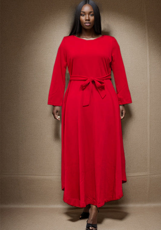 Women's Fashion Chic Belted African Round Neck Plus Size Maxi Dress