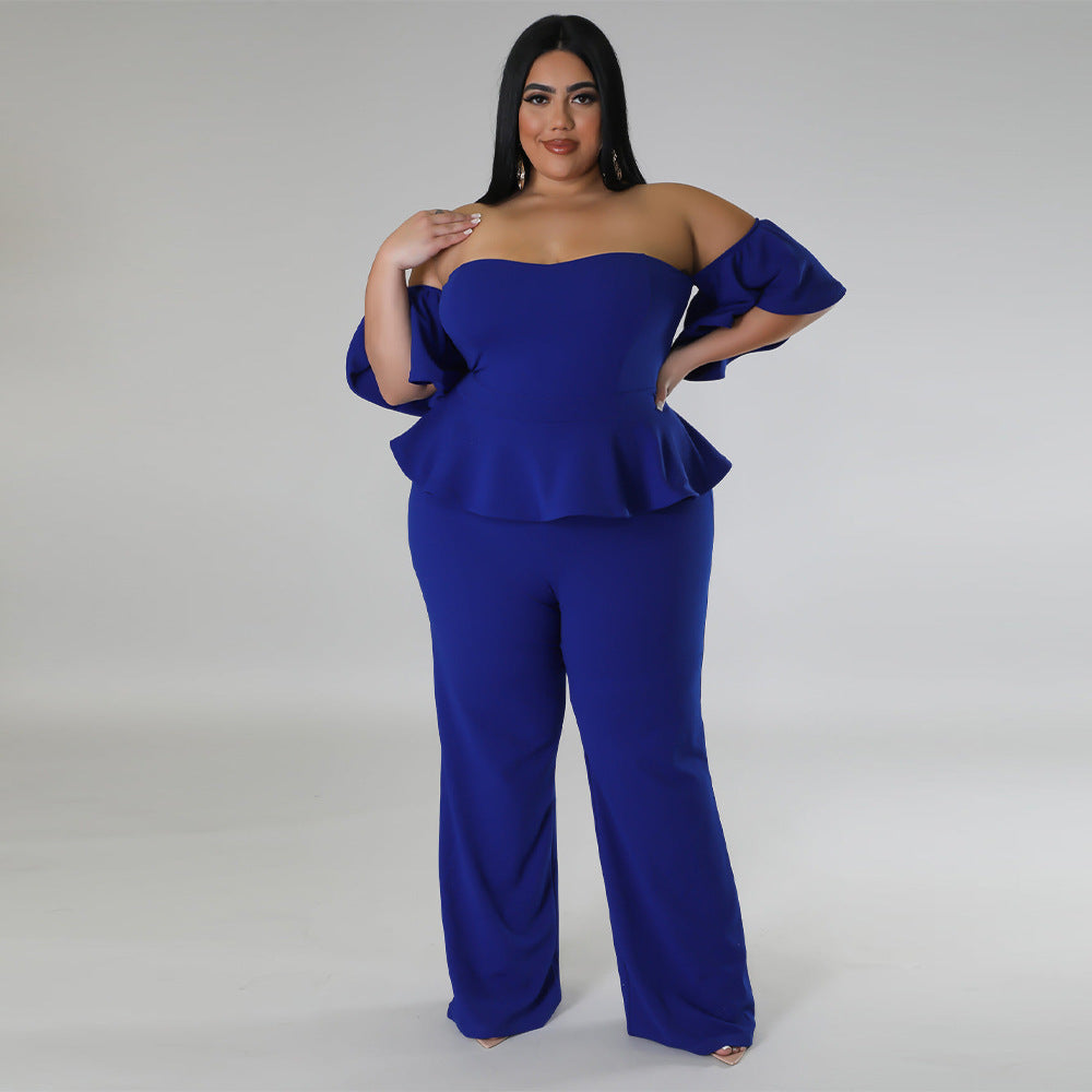 BamBam Women'S Sexy Off-Shoulder Short-Sleeve Wide-Leg Jumpsuit - BamBam Clothing