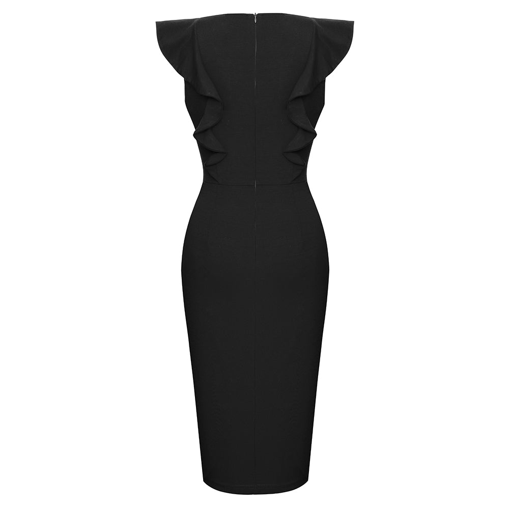 BamBam Women Fashion Sexy Chic Elegant Bodycon Professional Slim Waist Patchwork Midi Career Dress - BamBam