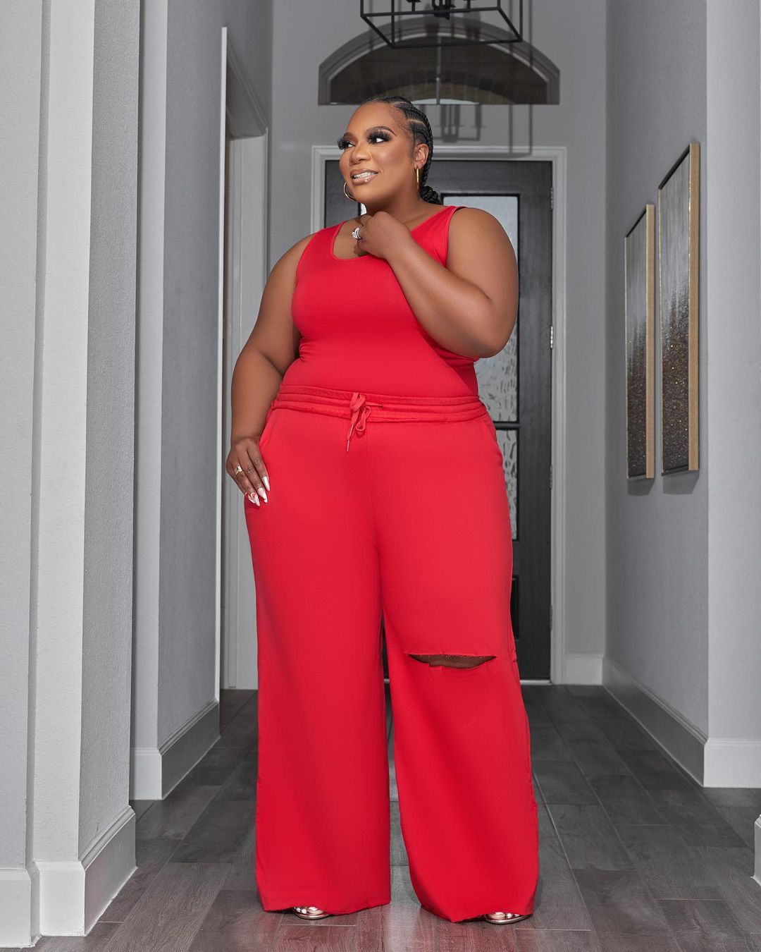 BamBam Plus Size Women Top and Ripped Wide Leg Pants Set of Two - BamBam