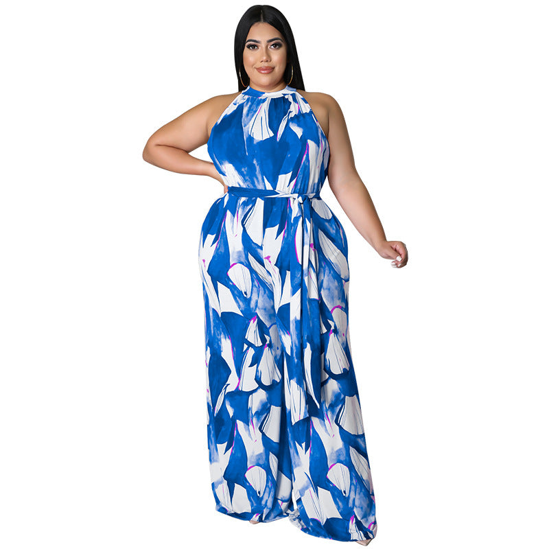 BamBam Plus Size Women Holidays Casual Print Sleeveless Jumpsuit - BamBam Clothing