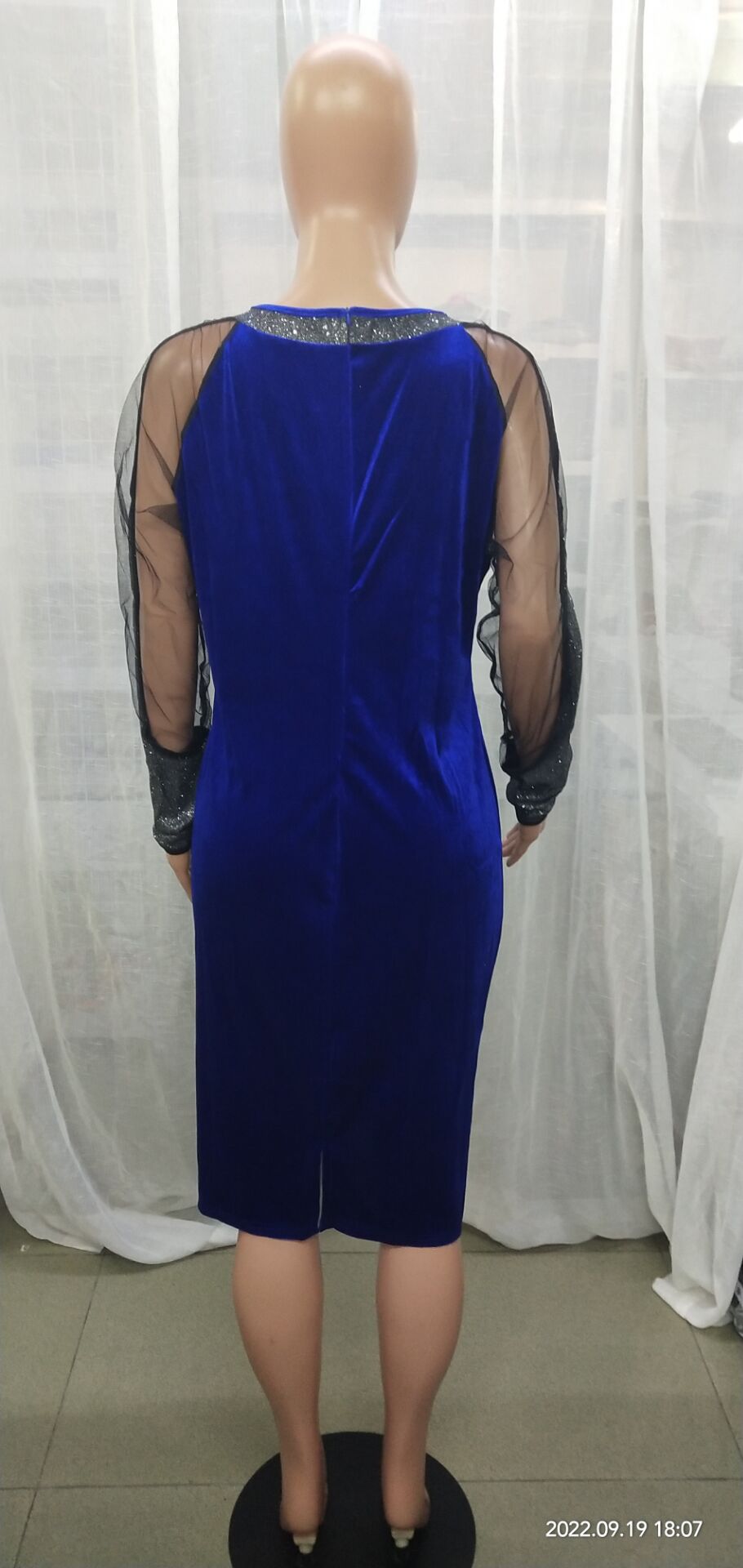 BamBam Fall Winter Sequin Velvet Patchwork Plus Size Women's Bodycon Dress - BamBam
