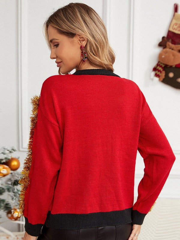 BamBam Autumn And Winter Casual Christmas Red Sweater PulBamBam For Women Embroidered Letter Christmas Knitting Sweater - BamBam