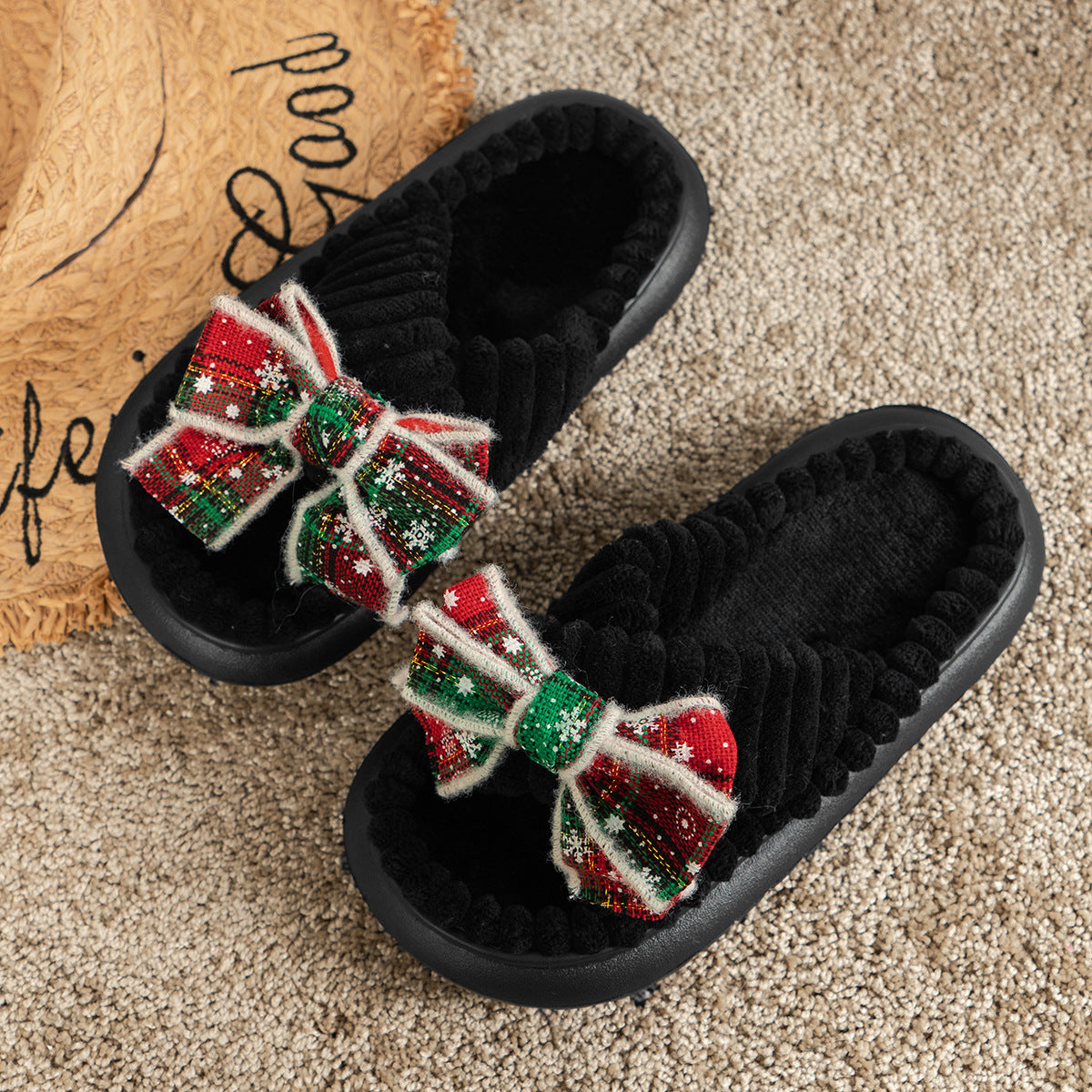 BamBam Women bow sequined furry slippers - BamBam