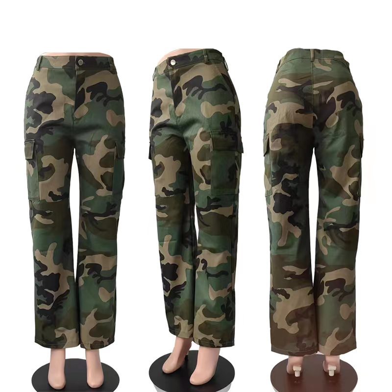 BamBam Women's Autumn Fashion Casual High Waist Straight Camouflage Pants - BamBam