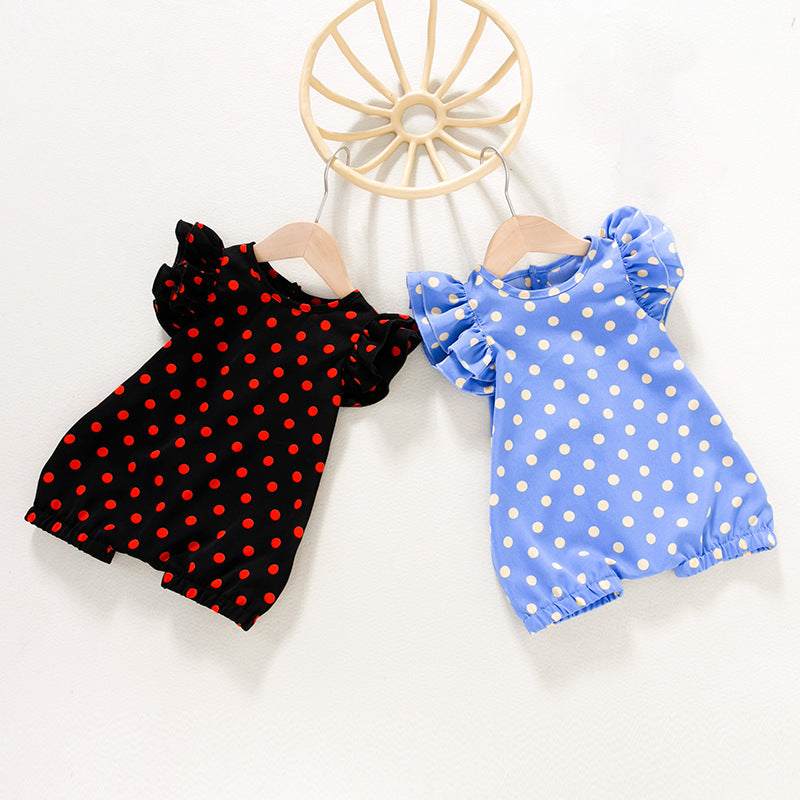 BamBam Baby Girl Round Neck Polka Dot Romper - BamBam