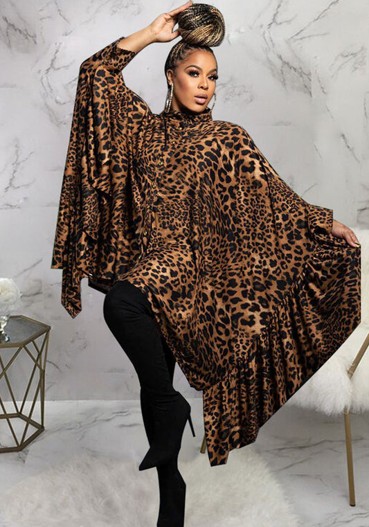 Fashion Plus Size Women's Autumn And Winter Leopard Print Loose Long Top