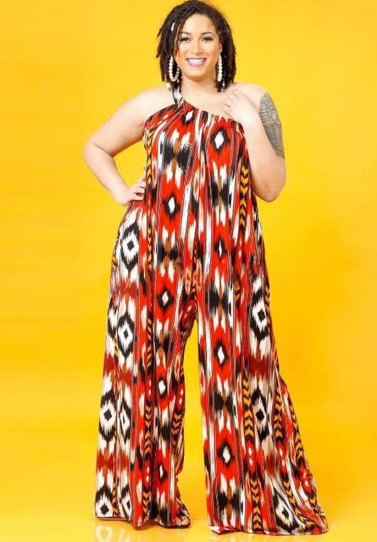 BamBam Summer Plus Size Print One Shoulder Jumpsuit - BamBam Clothing