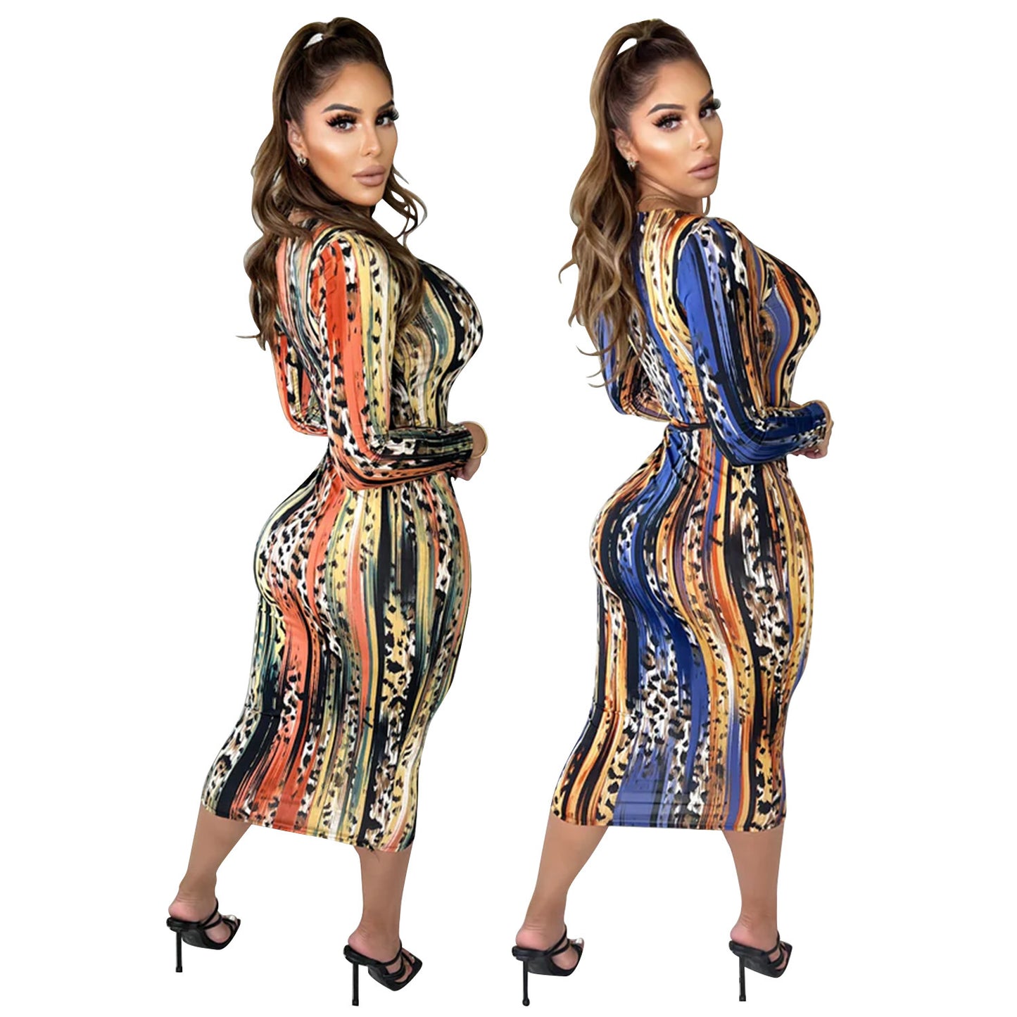 BamBam Women Sexy Long Sleeve Printed Dress - BamBam