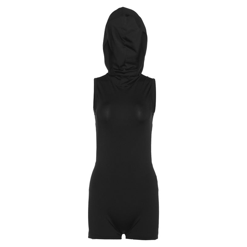 BamBam Fall Women Sleeveless Hooded Hollow Rompers - BamBam