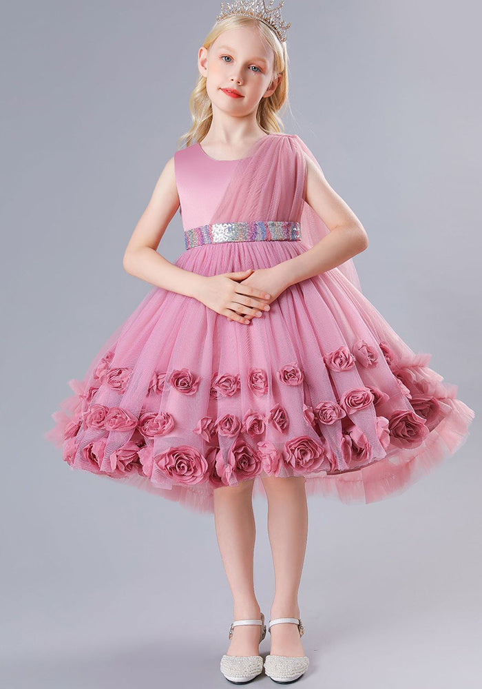 Summer Girls Evening Dress Children's Clothing Trendy Princess Dress Performance Dress Fluffy Rose Dress